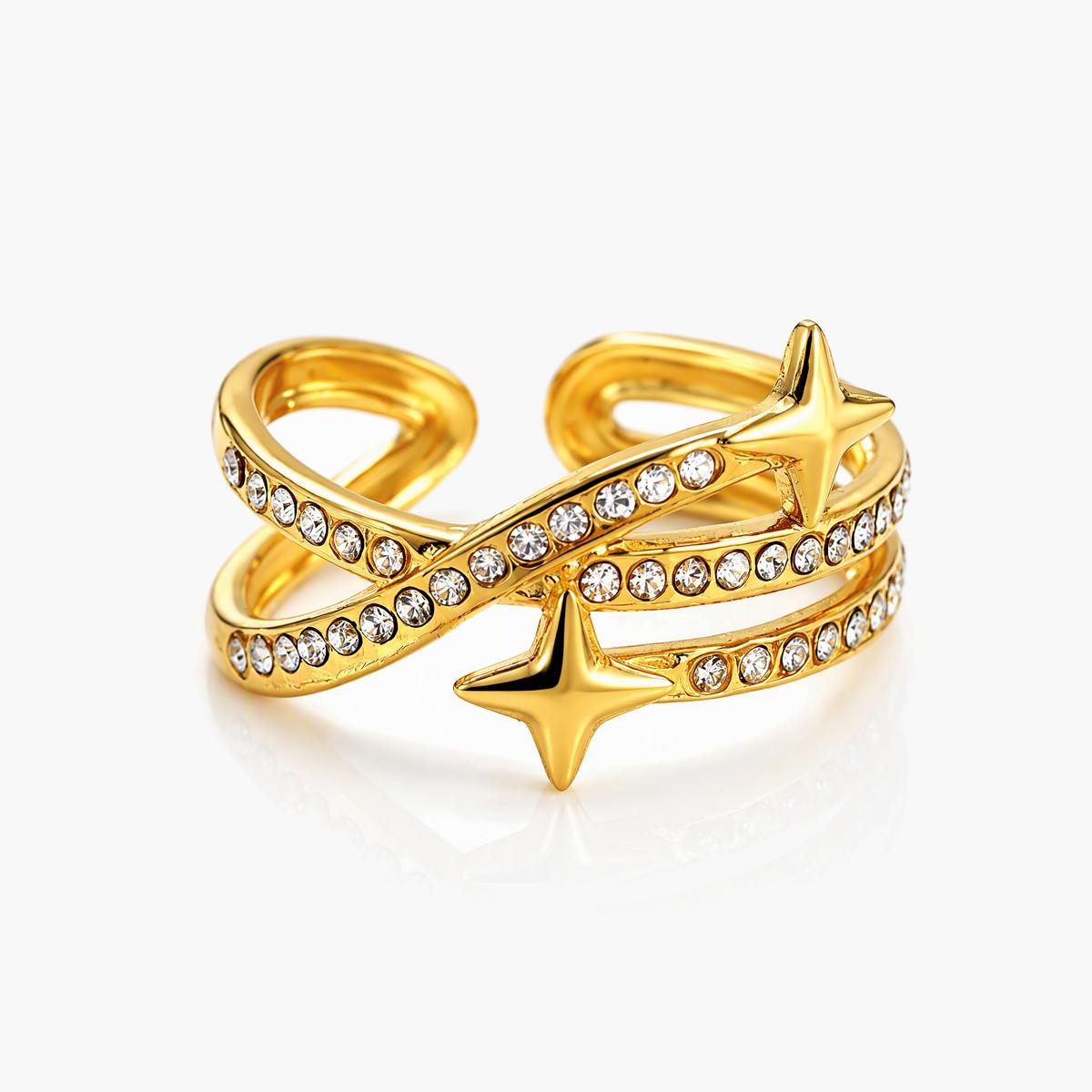 Trendy Double Star Open Cuff Ring