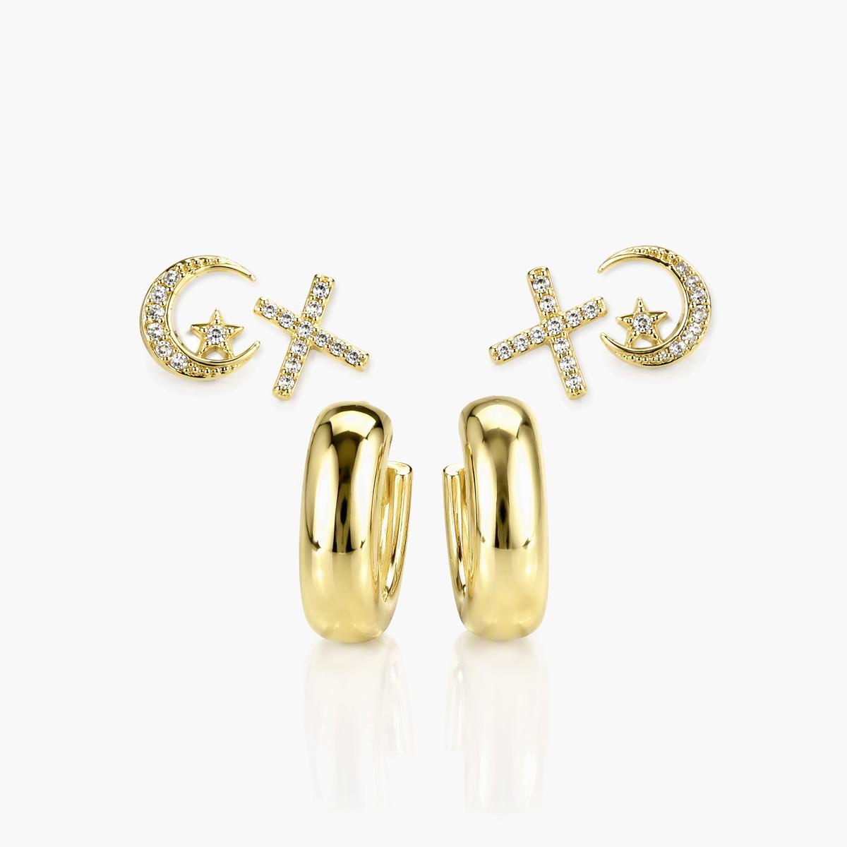 Trendy Moon Star Cross Hoop Earrings
