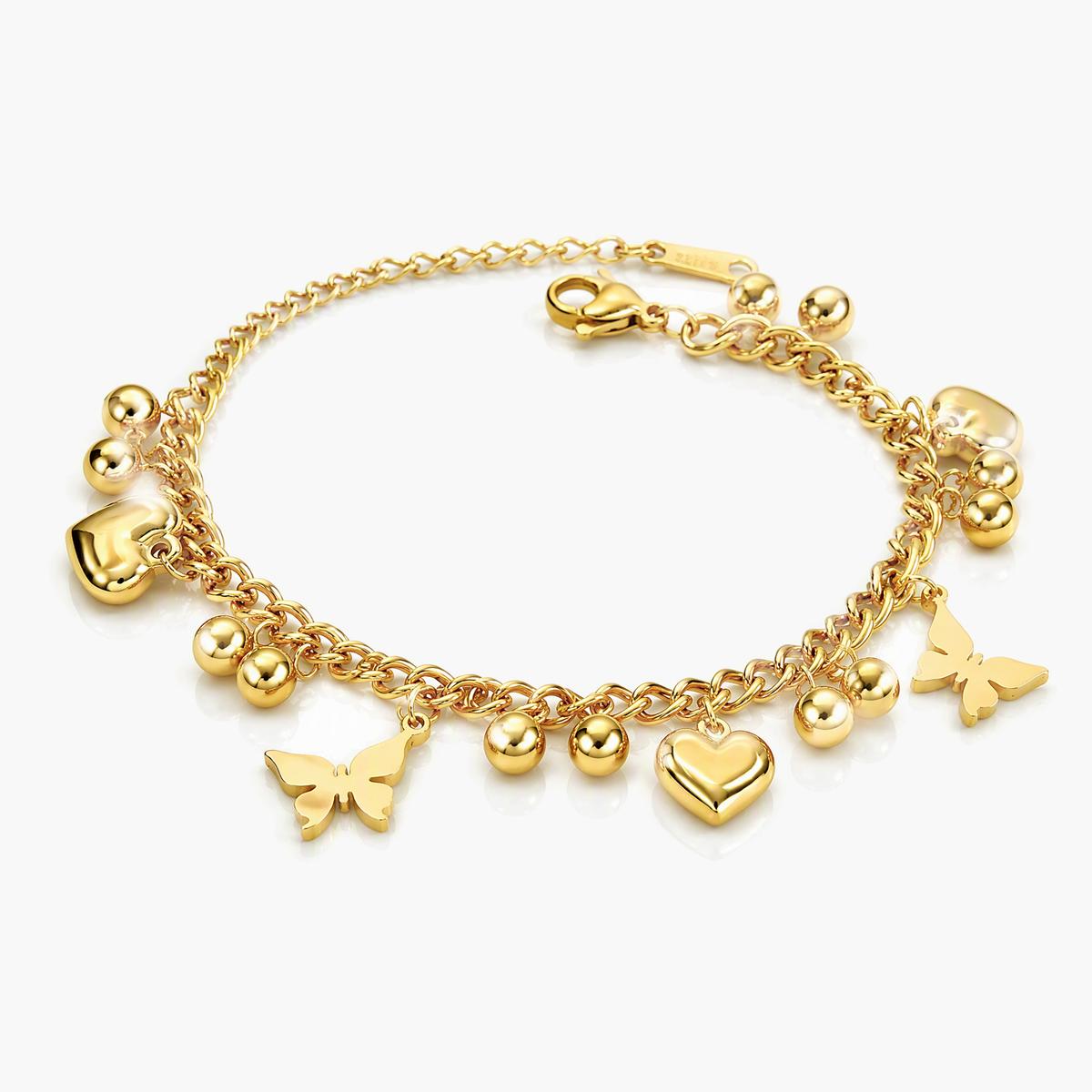 Dainty Butterfly and Heart Charm Bracelet