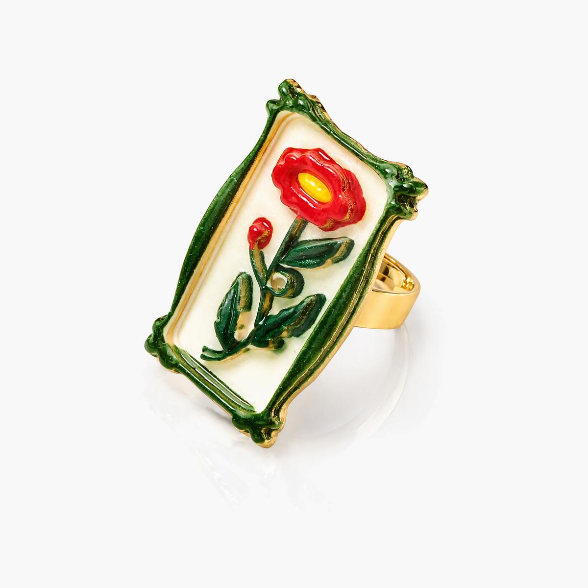 Vintage Rectangular Flower Ring