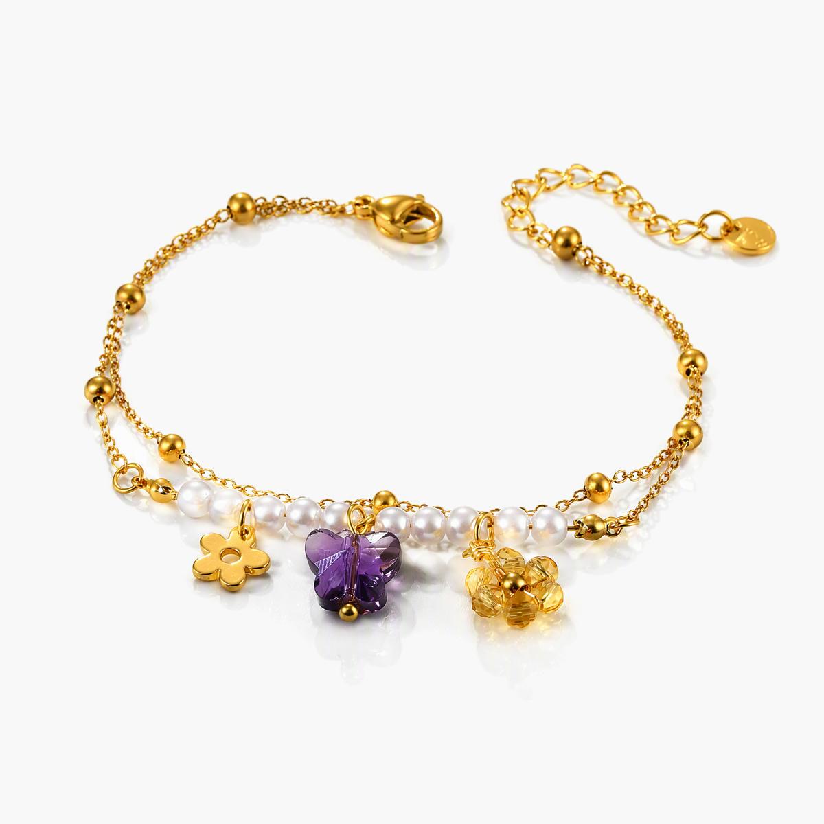 Cute Pearl & Heart Charm Bracelet