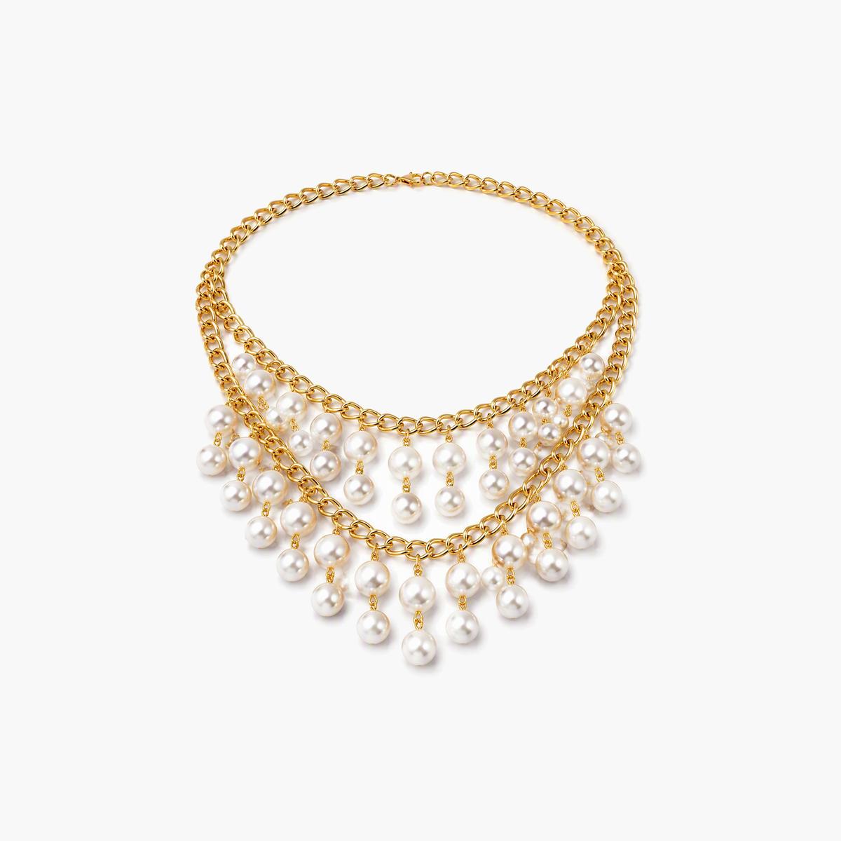 Elegant Multi-Layer Pearl Bib Necklace