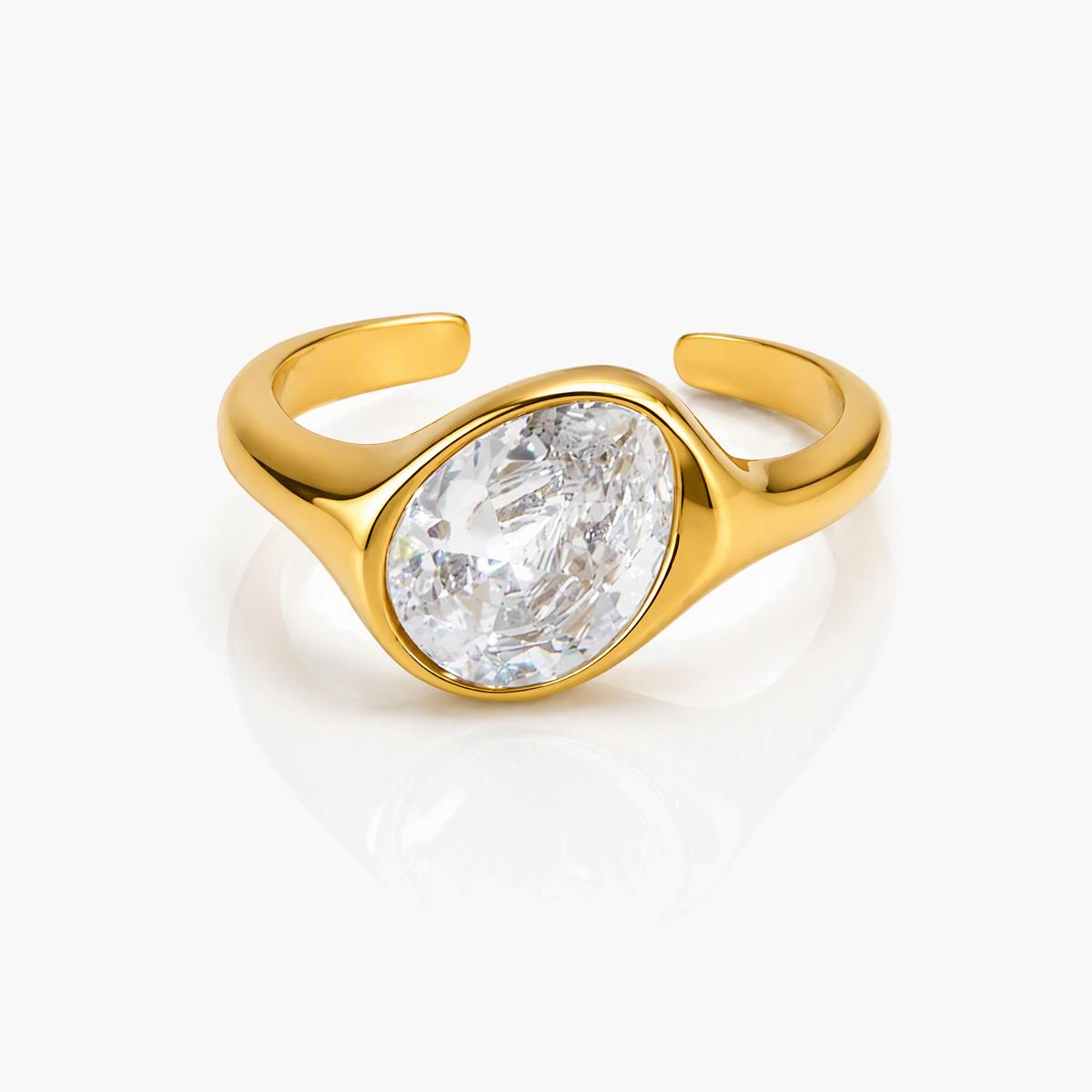 Trendy Oval Stone Open Ring