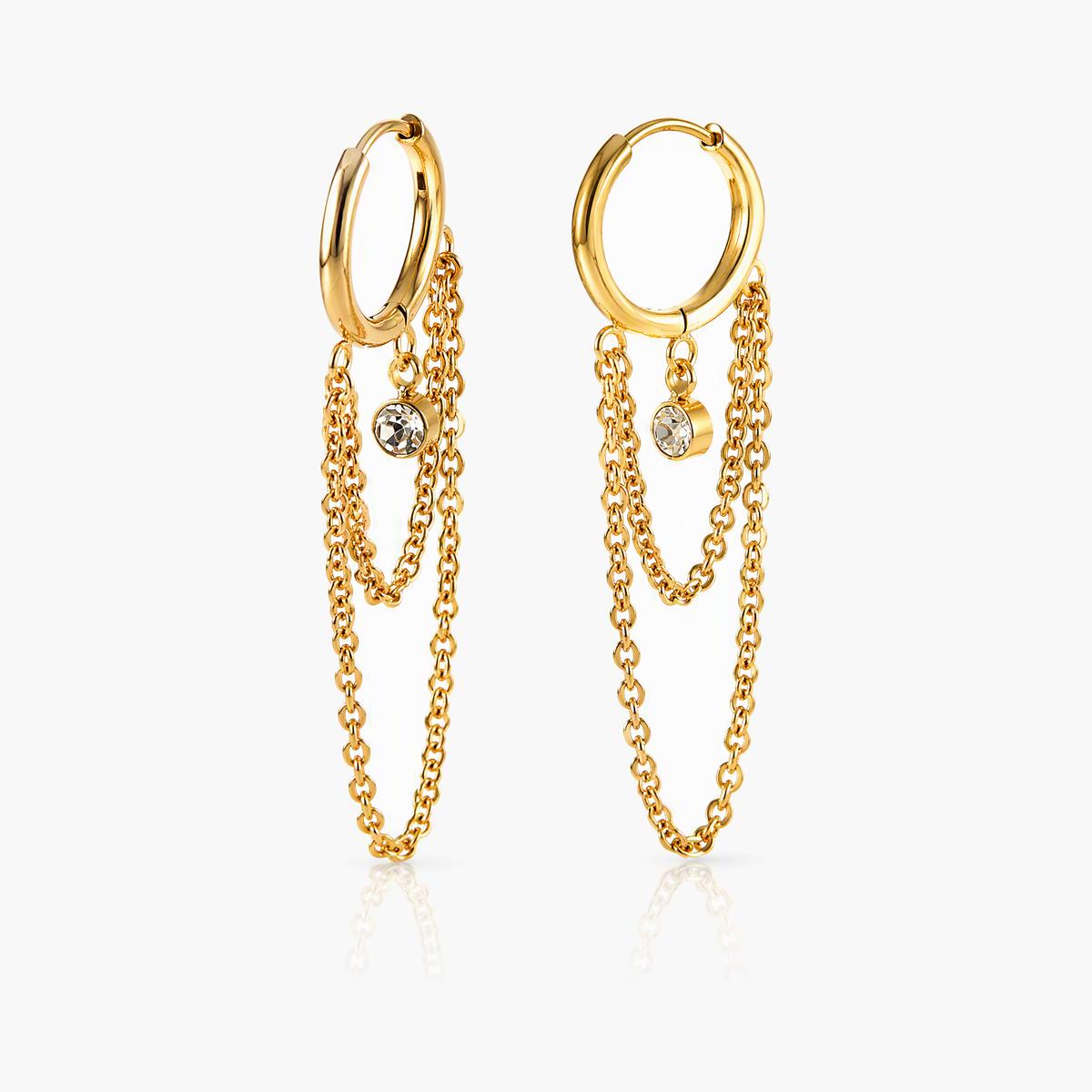 Trendy Hoop With Dangling Chain Earrings