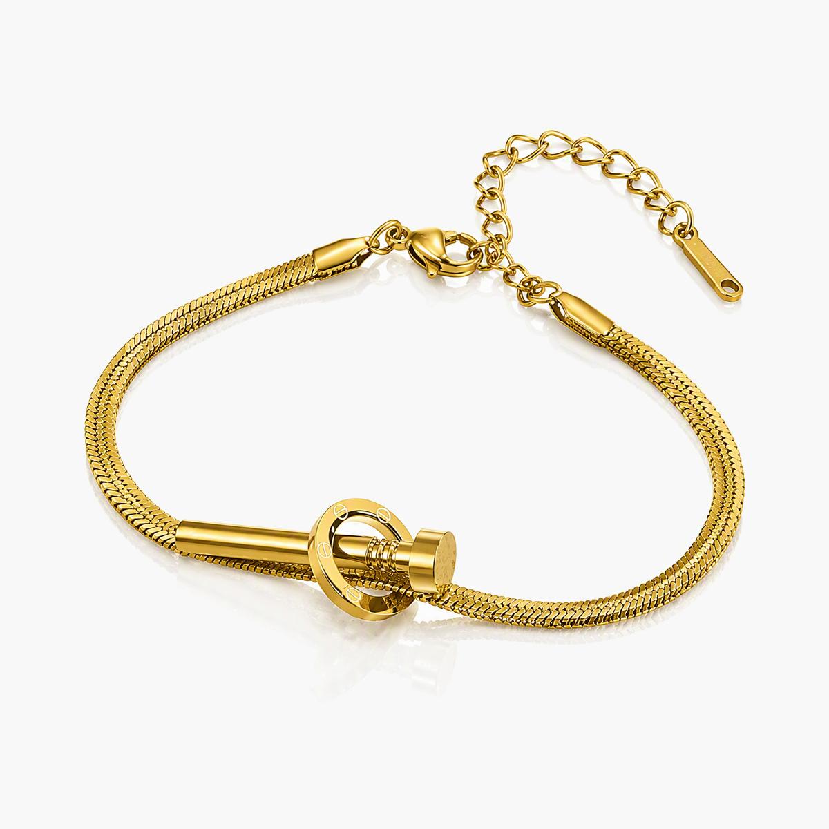 Minimalist Screw Motif Snake Chain Bracelet