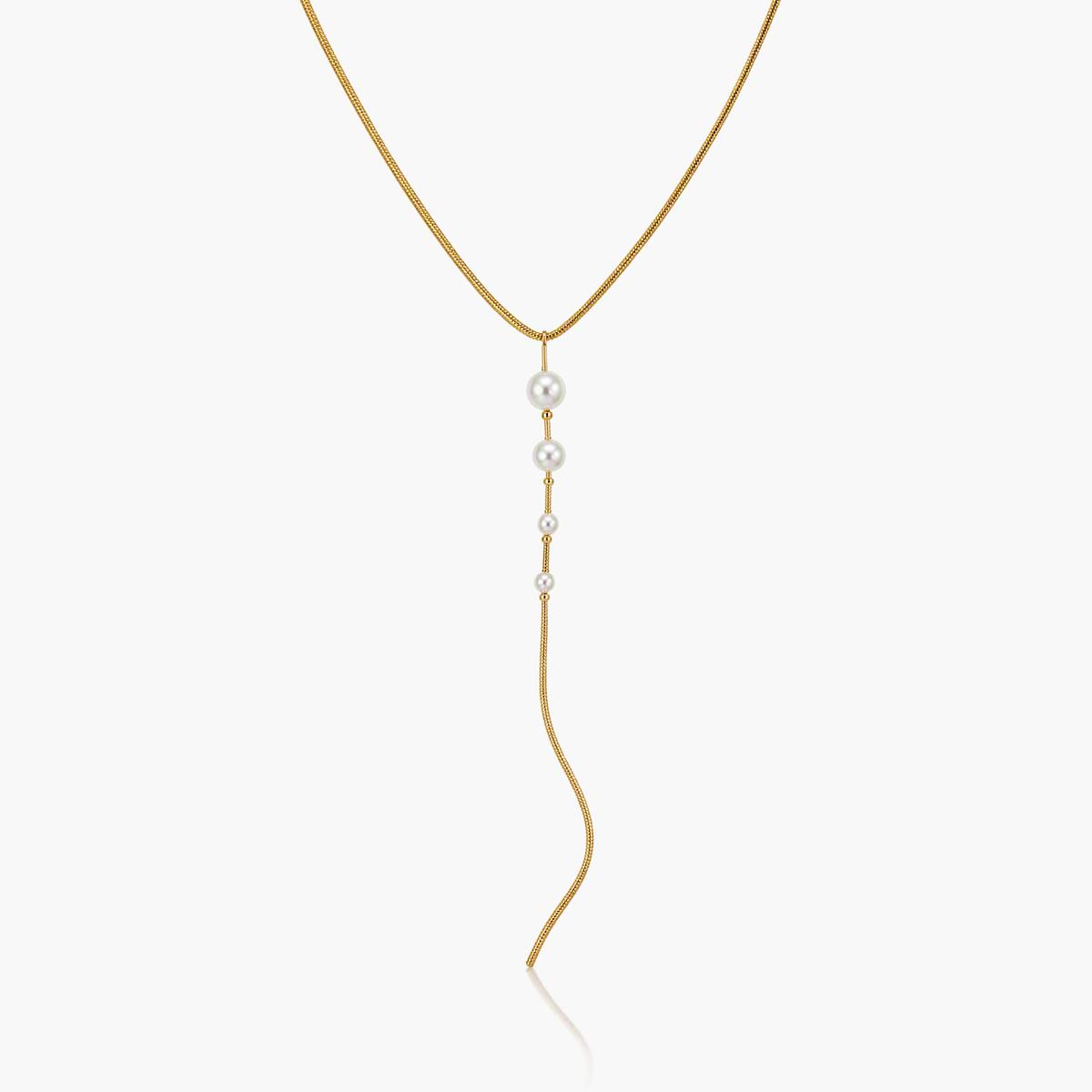 Dainty Pearl Drop Lariat Necklace