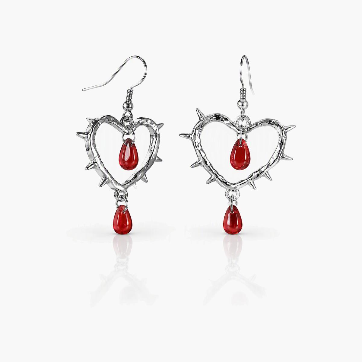 Gothic Thorn Heart Drop Earrings