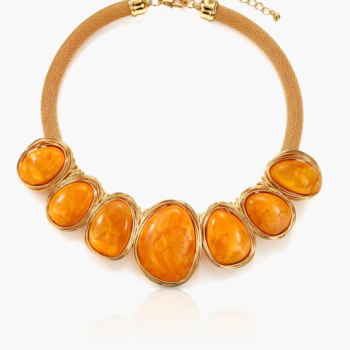 Chunky Wire Wrapped Stone Bib Necklace