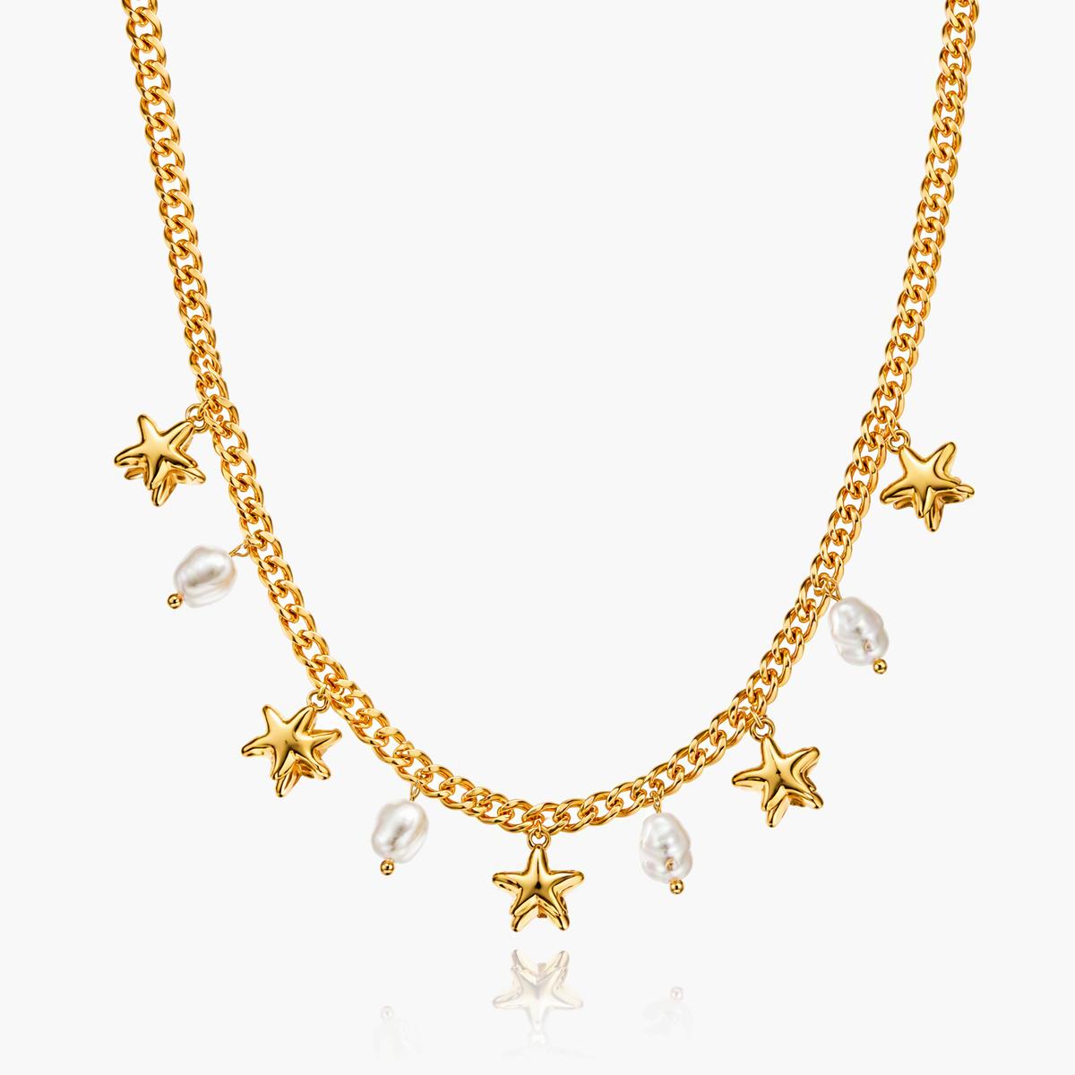 Trendy Star & Pearl Charm Necklace