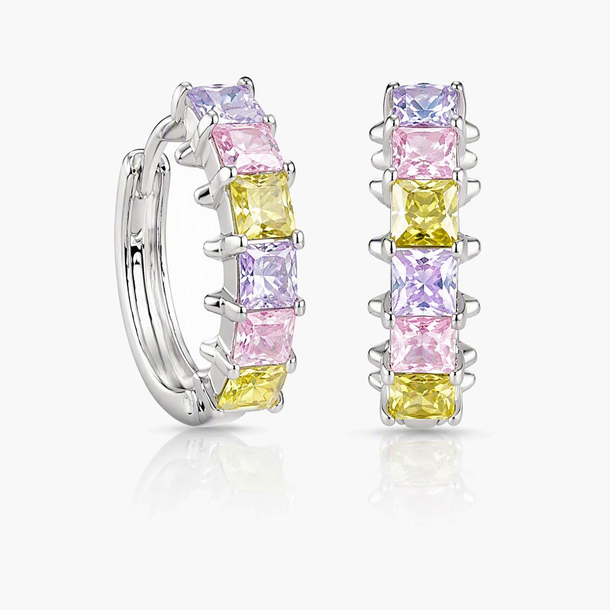 Multicolor Square Stone Huggie Earrings