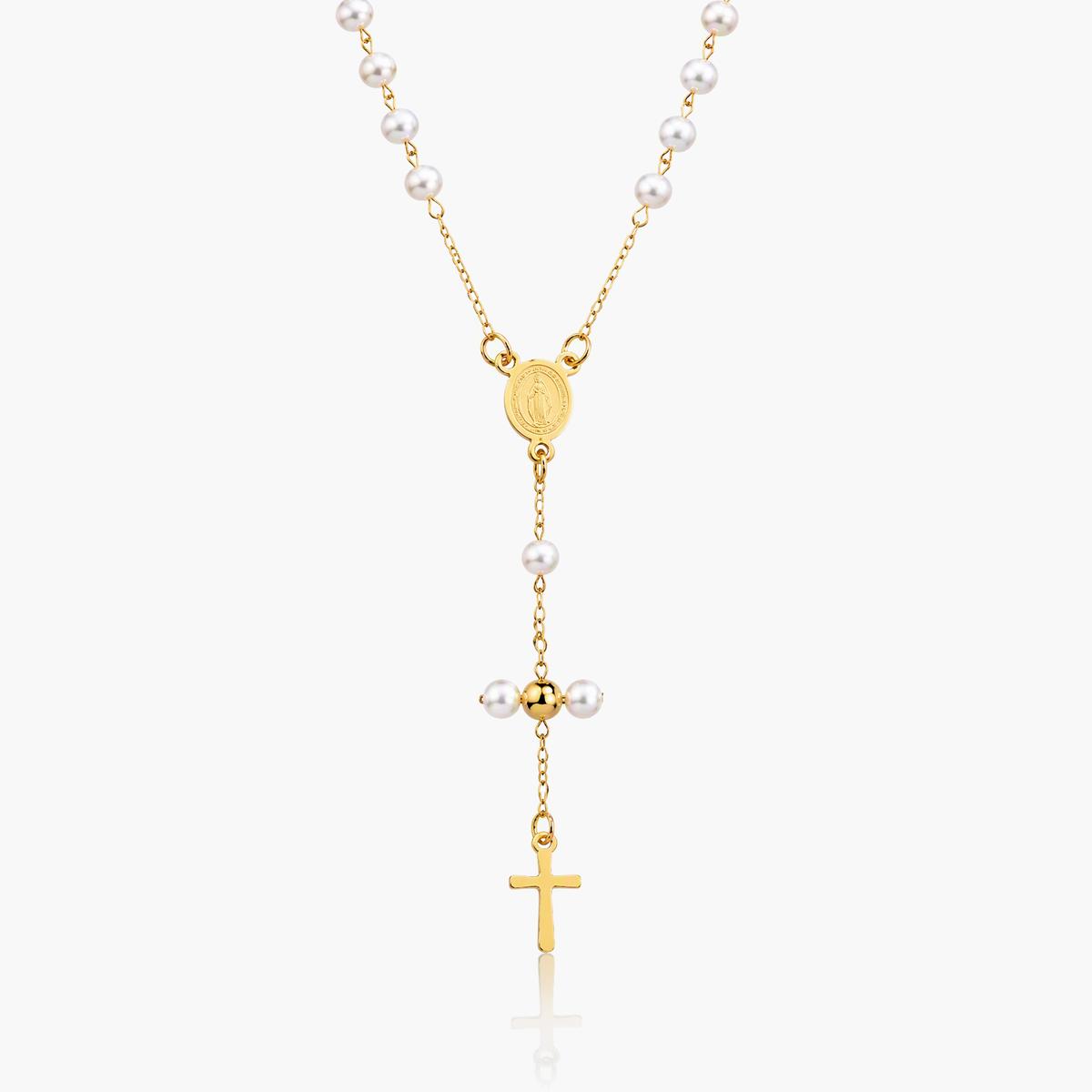 Dainty Coin & Cross Pearl Necklace