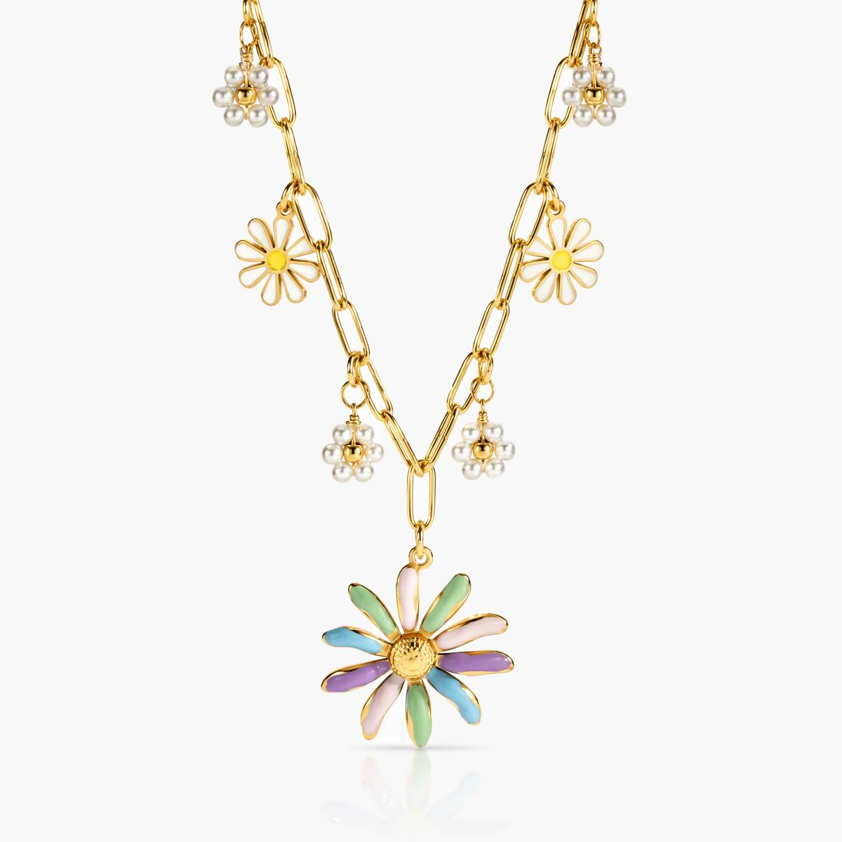 Daisy Flower and Seashell Pearl Necklace