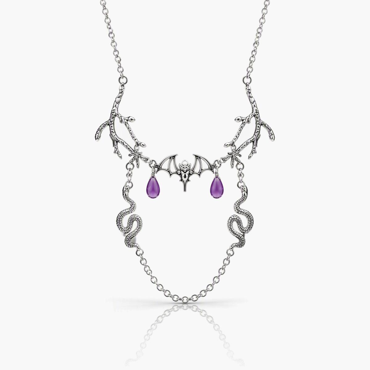 Gothic Bat Snake Charm Necklace
