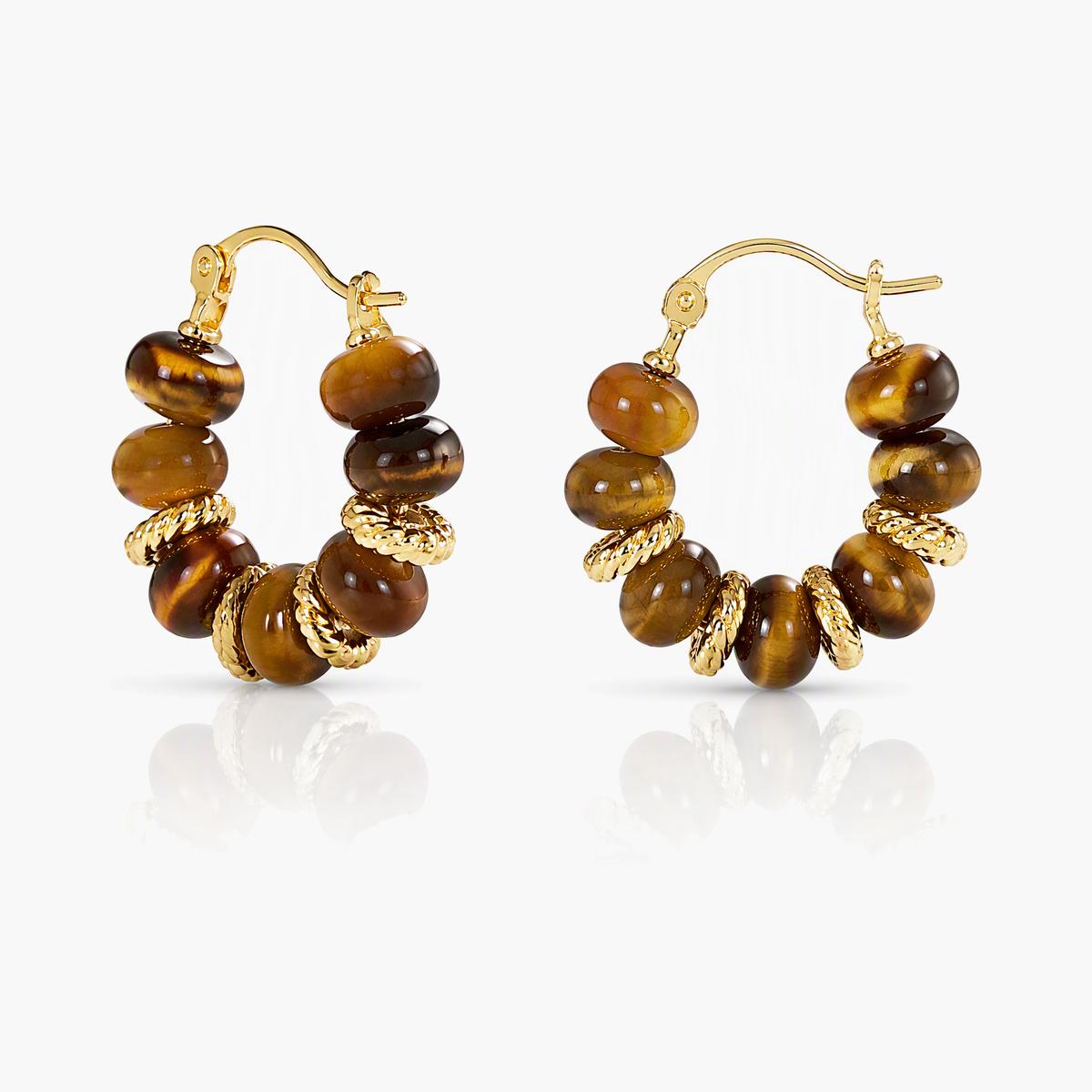 Tiger Eye Bead Hoop Earrings