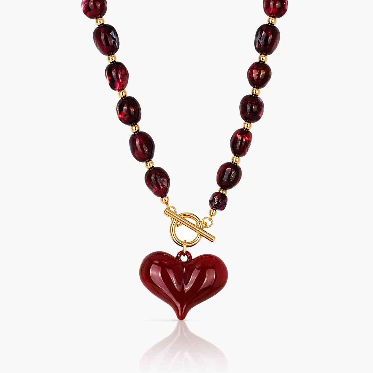 Chunky Beaded Heart Pendant Necklace
