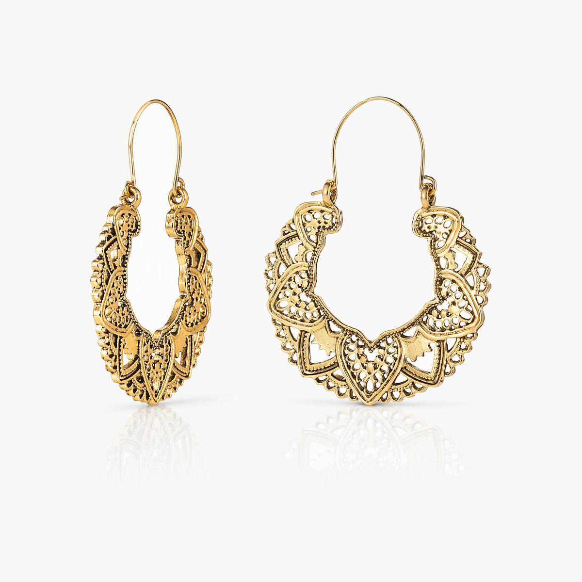 Vintage Heart Filigree Hoop Earrings