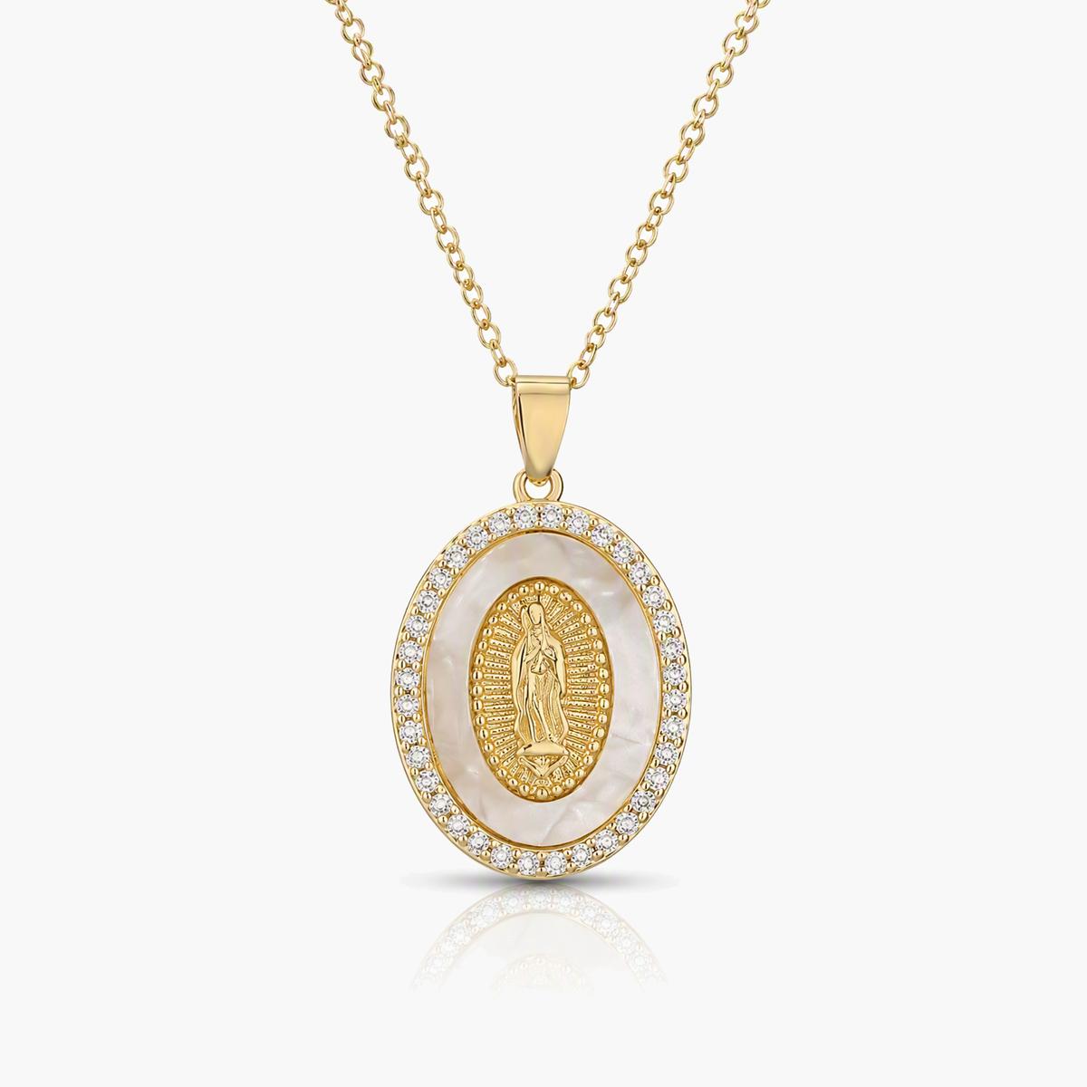 Oval Virgin Mary Pendant Necklace