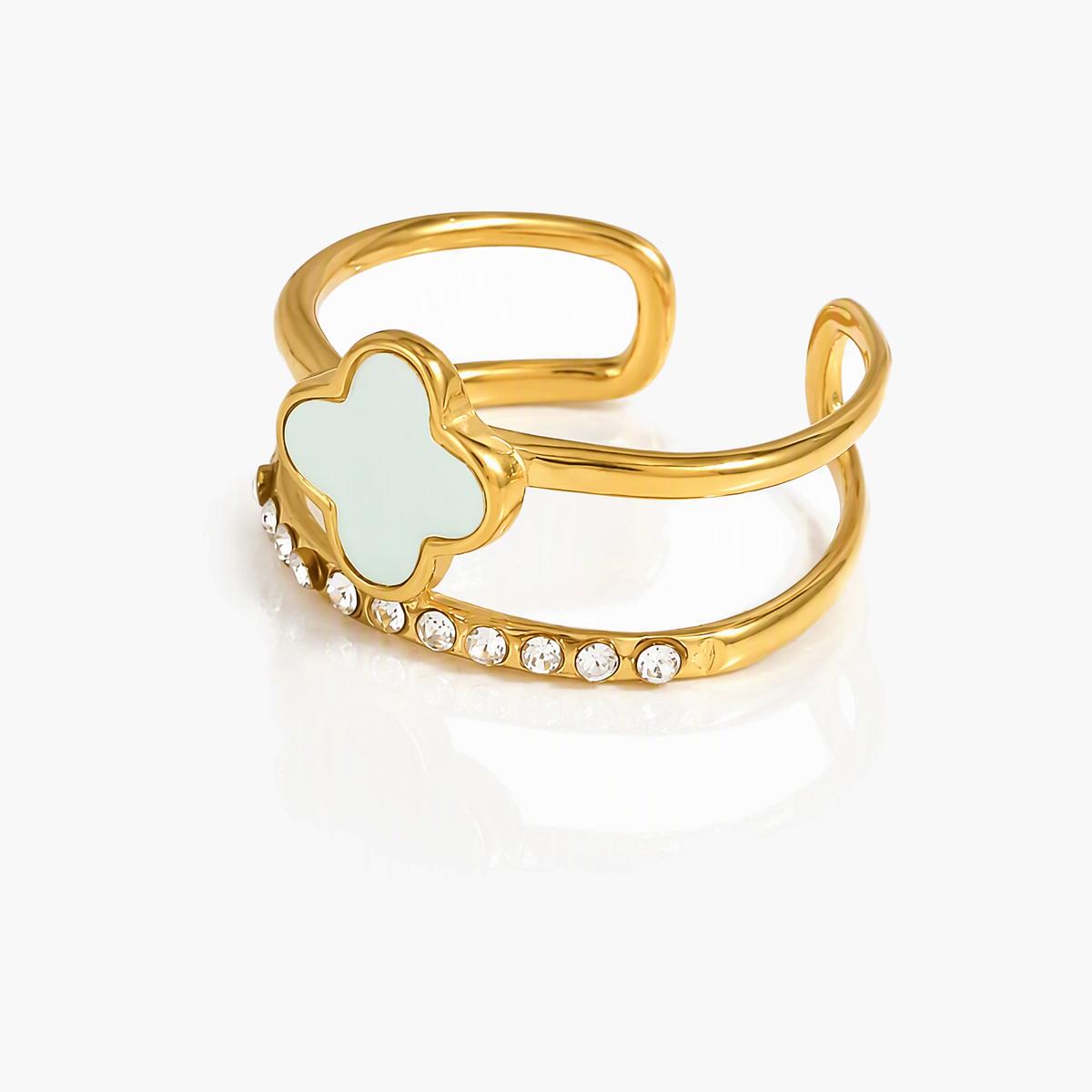 Four-Leaf Clover & Heart Open Ring