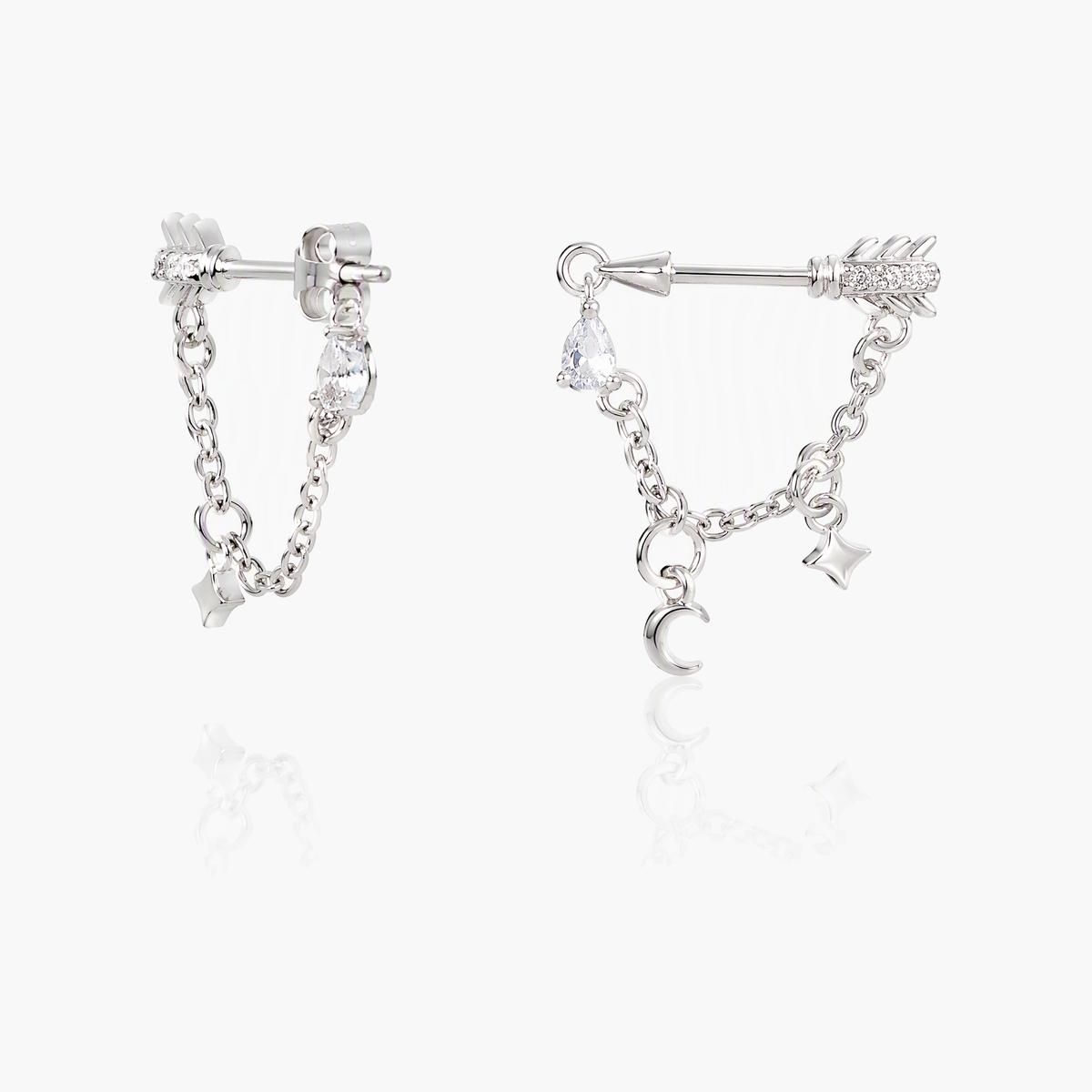 Dainty Arrow Moon Star Chain Earring