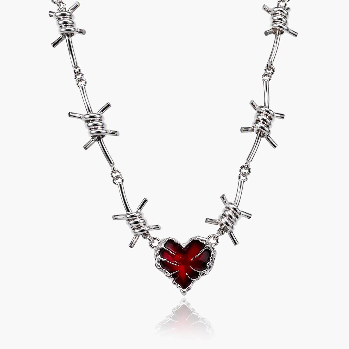 Trendy Barbed Wire Heart Necklace