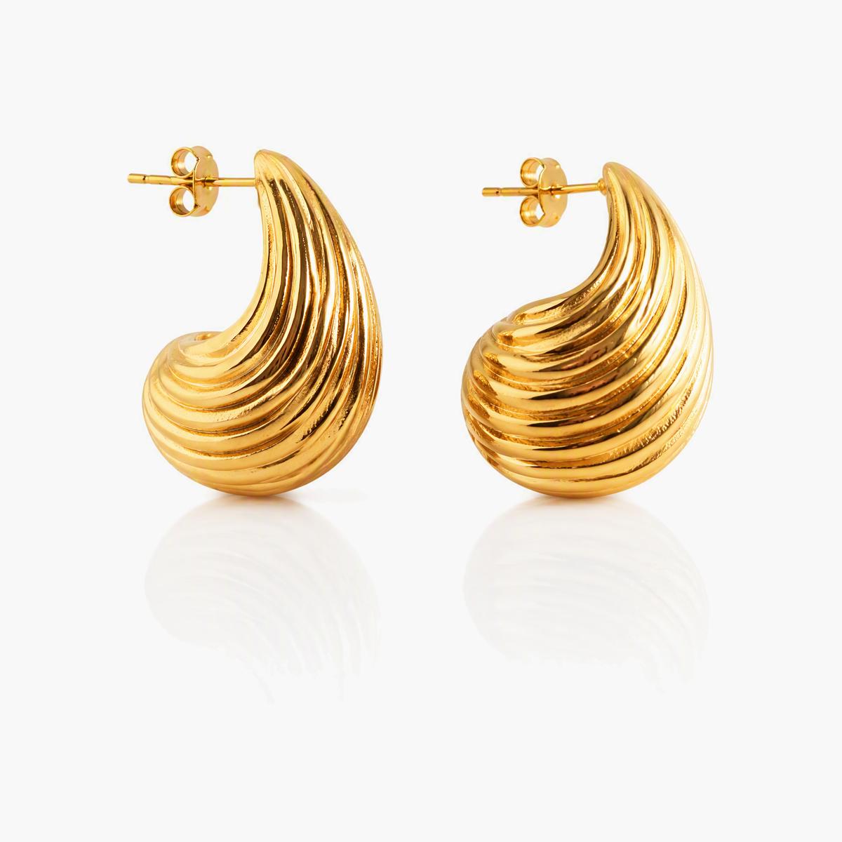 Ribbed Teardrop Stud Earrings