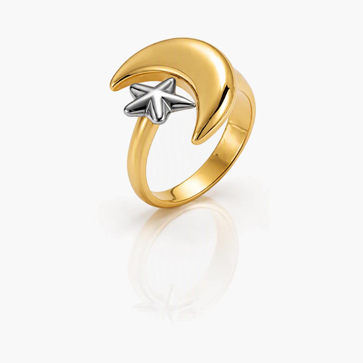 Dainty Moon and Star Ring