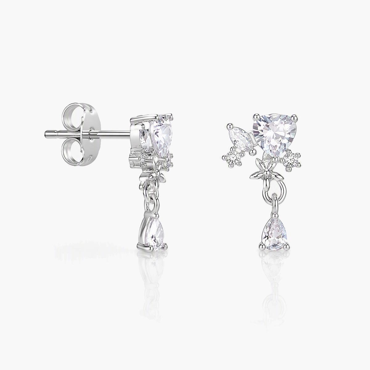 Dainty Heart Butterfly Drop Earring
