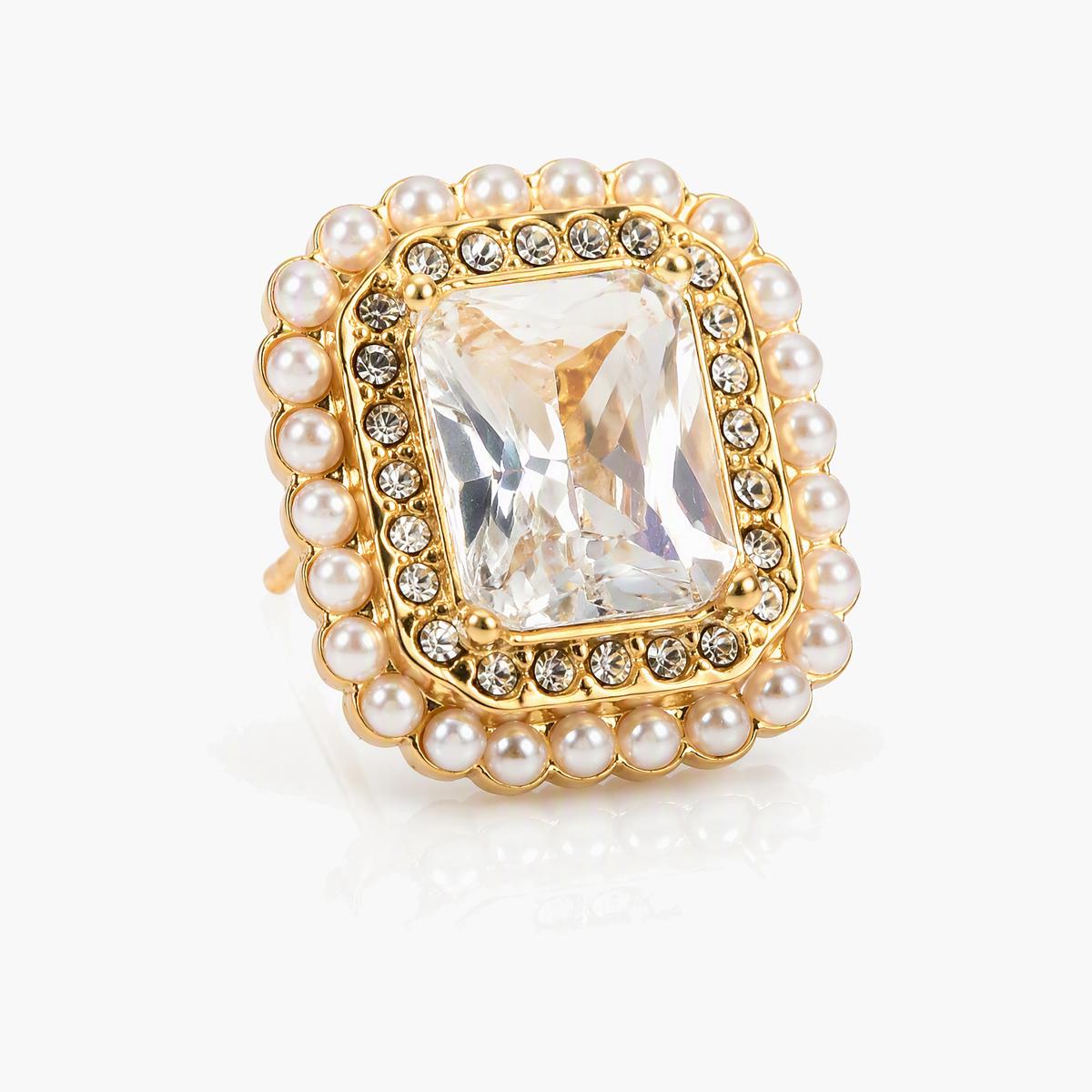 Elegant Square Pearl Halo Stud Earrings