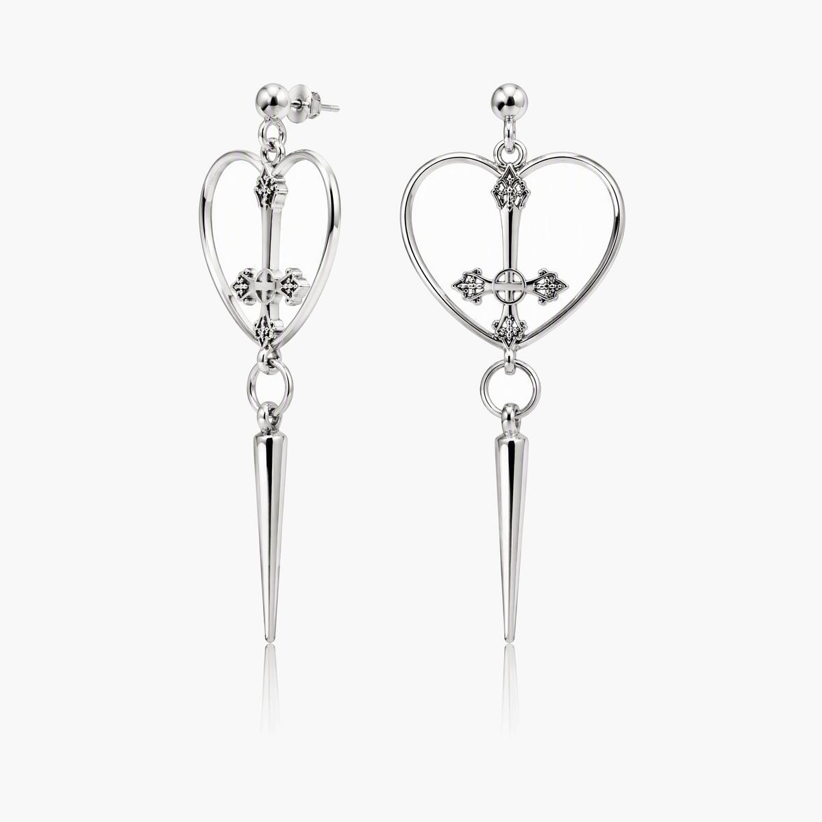 Gothic Heart Cross Spike Drop Earrings