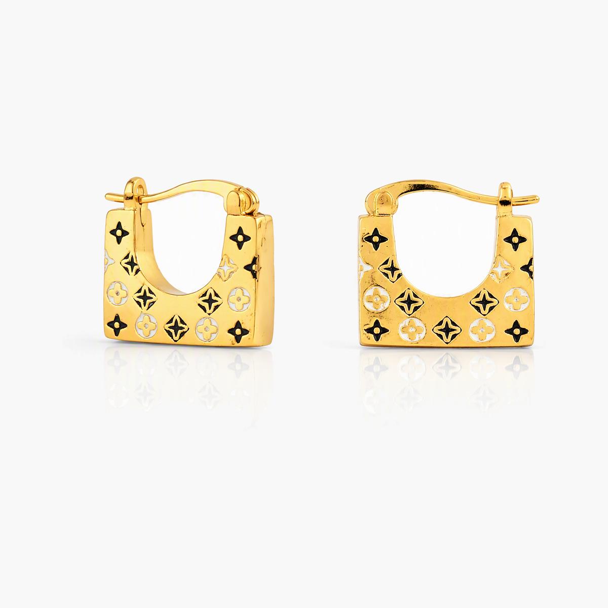 Floral Pattern Square Huggie Earrings