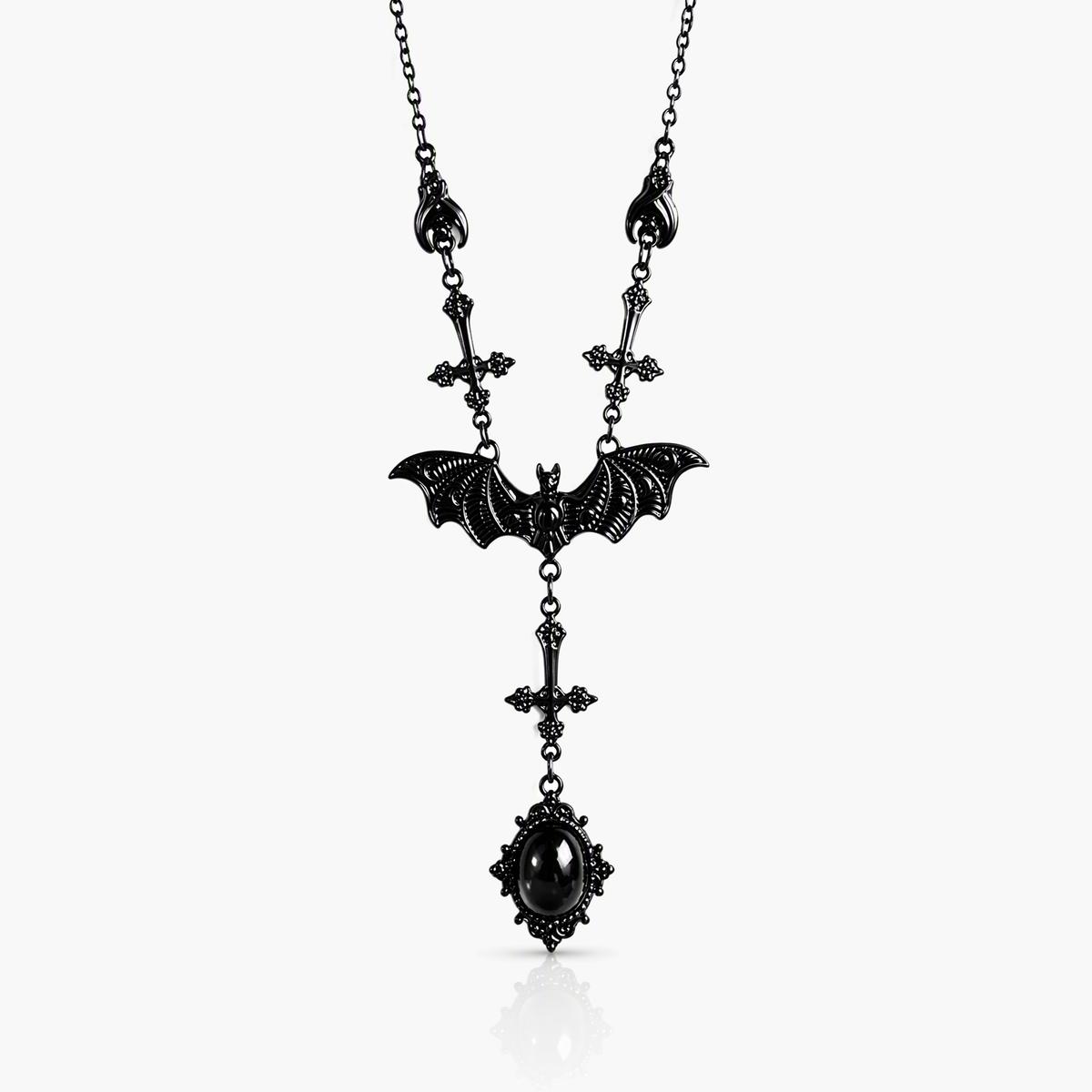Gothic Bat Cross Pendant Necklace