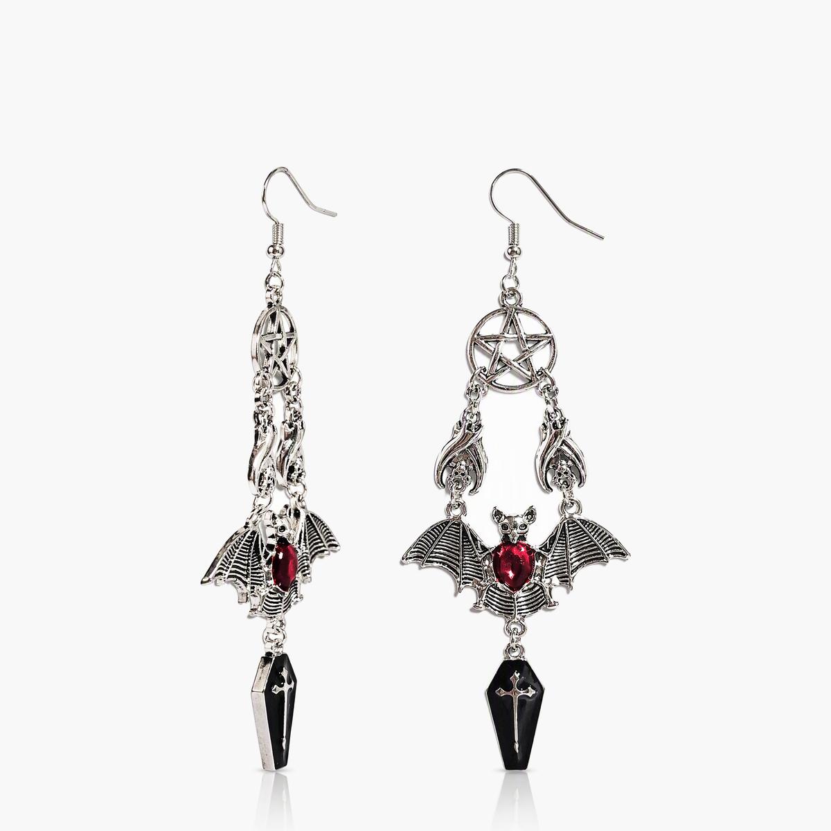 Gothic Bat Coffin Drop Earrings