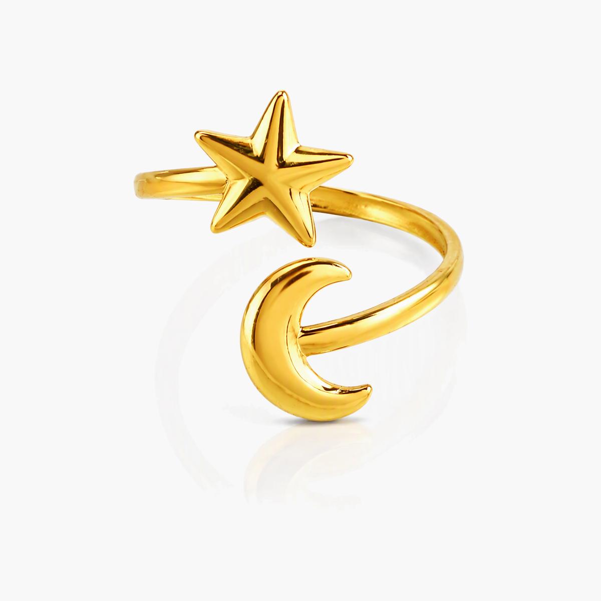 Trendy Star Moon Open Ring