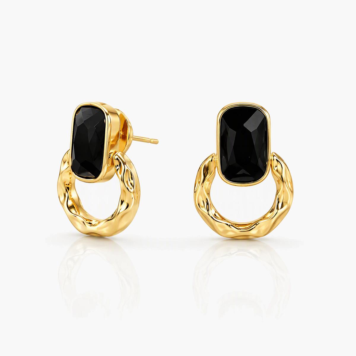 Vintage Rectangular Stone Hoop Earrings