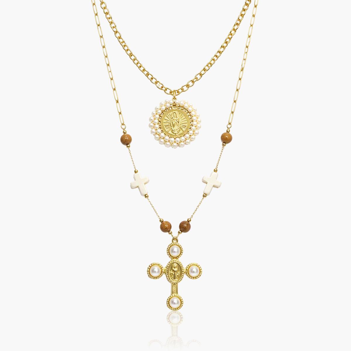 Vintage Pearl Cross Pendant Necklace