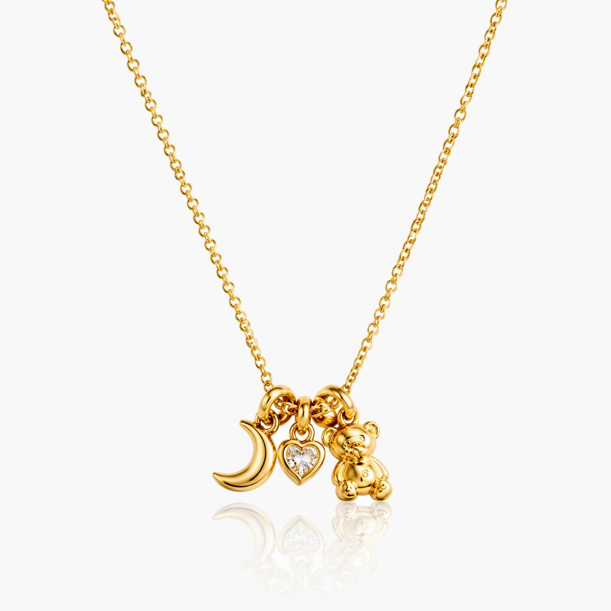 Cute Bear And Moon Charm Necklace