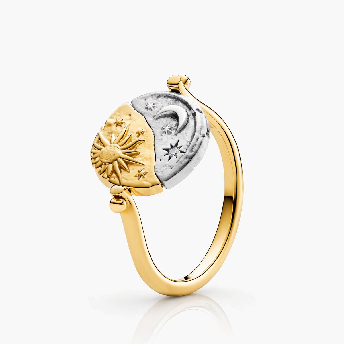 Sun Moon Rose Bee Open Cuff Ring