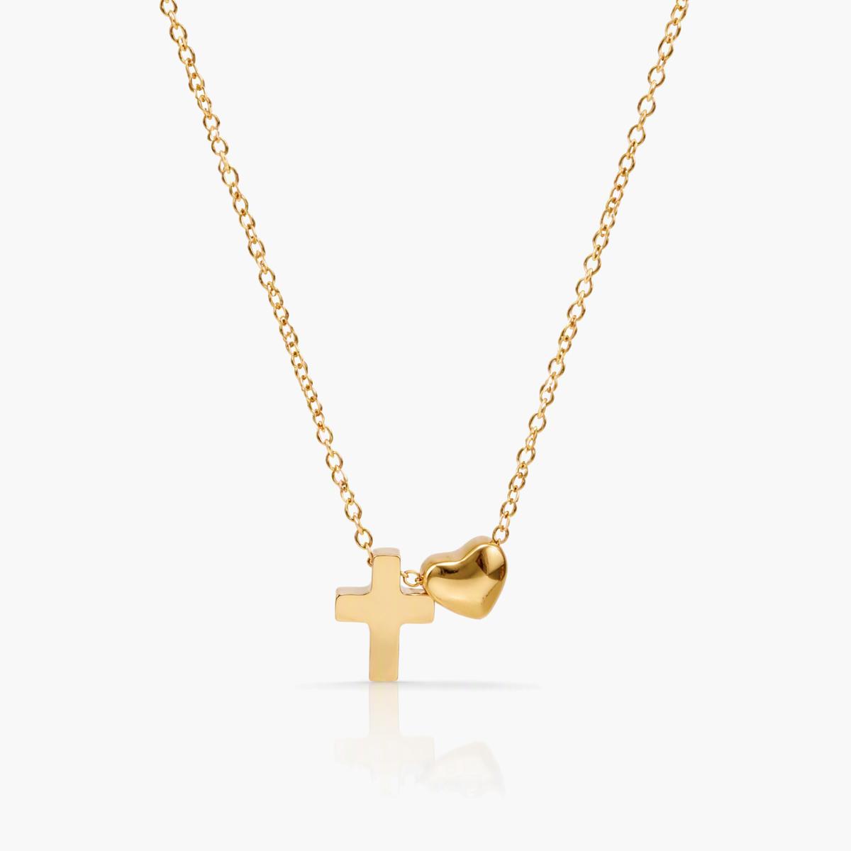 Dainty Cross Heart Charm Necklace