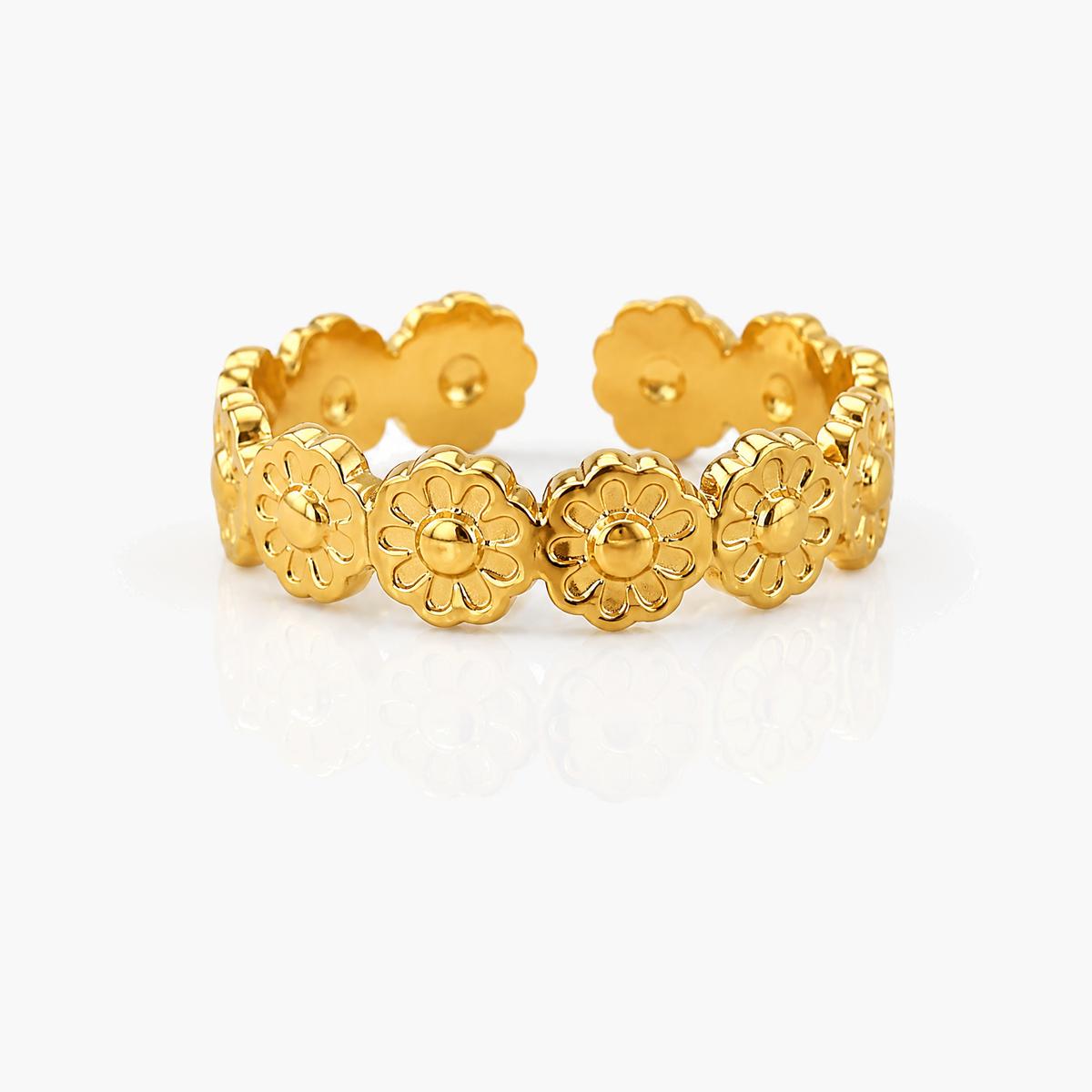 Floral & Sun Motif Open Ring