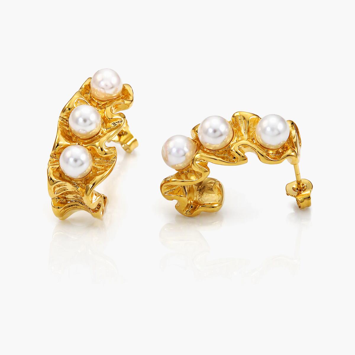 Pearl Cluster Huggie Earrings