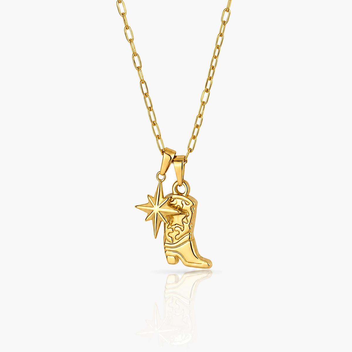 Trendy Cowboy Boot Star Charm Necklace