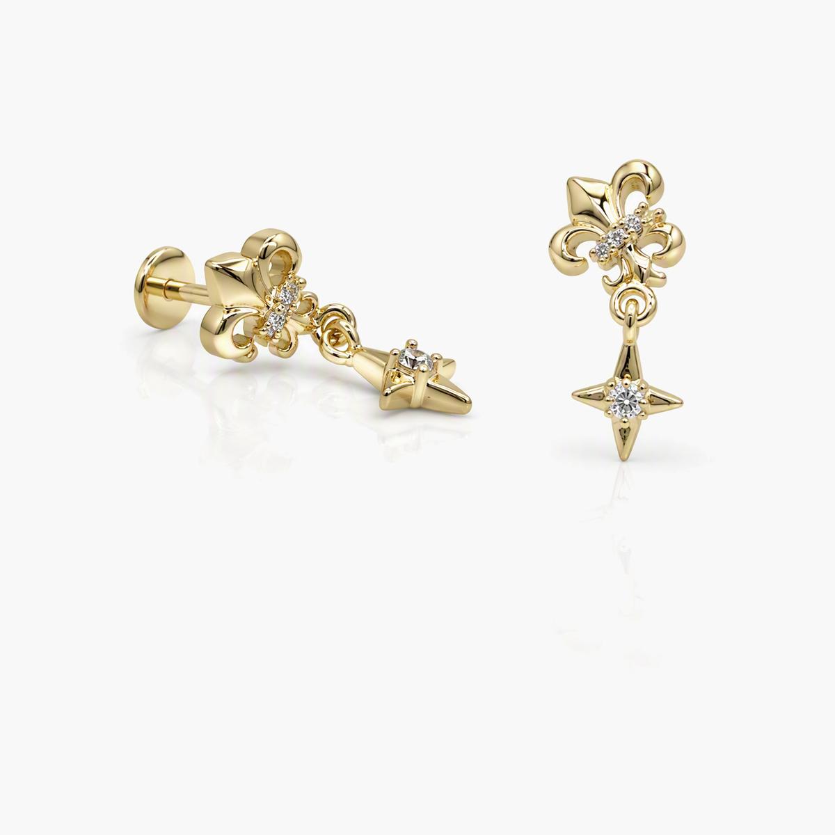 Dainty Fleur De Lis Star Drop Earrings