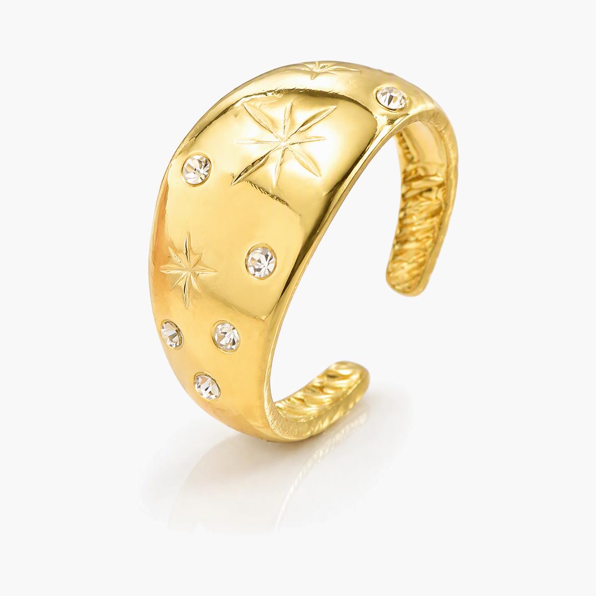 Star Engraved Open Cuff Ring