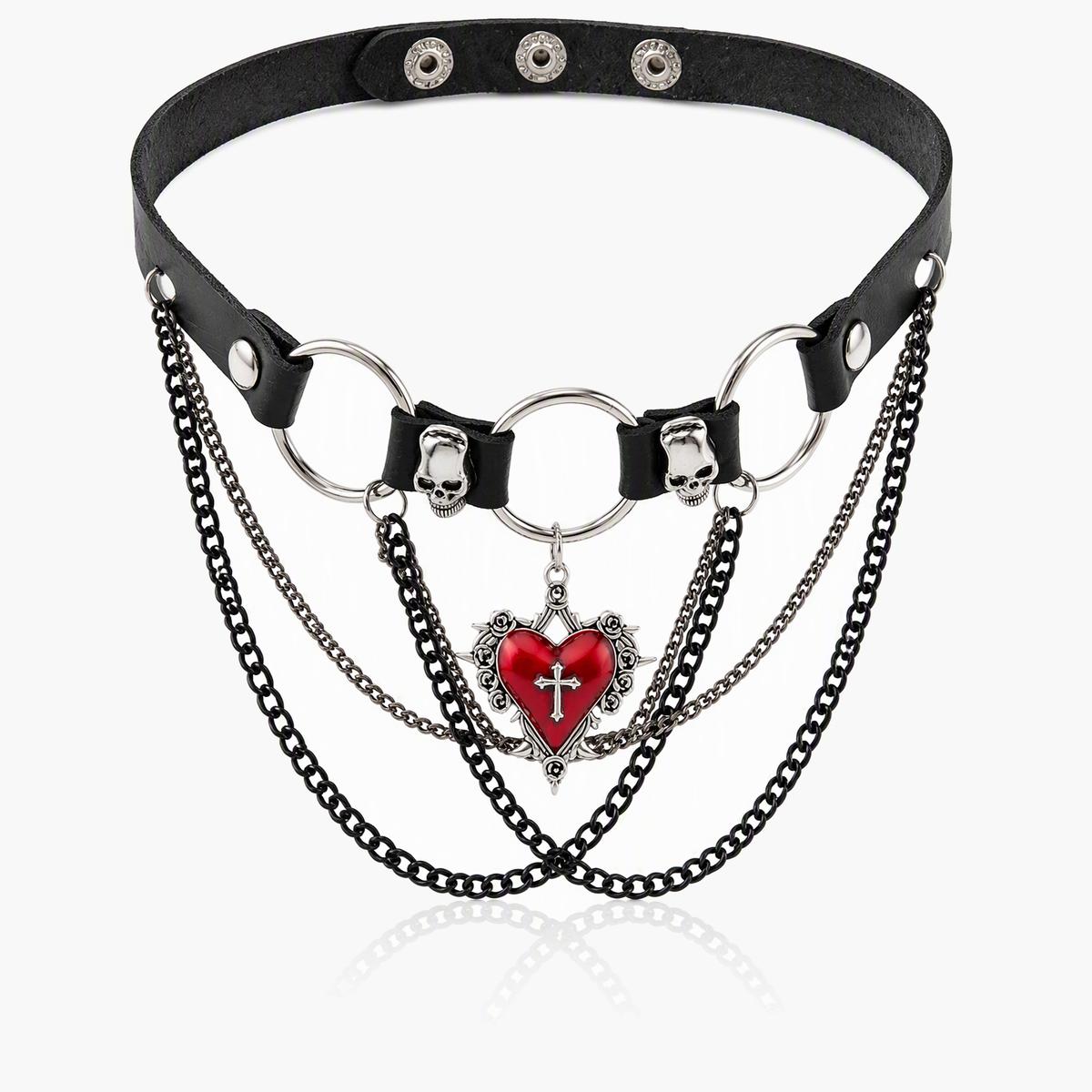 Trendy Skull Heart Charm Necklace