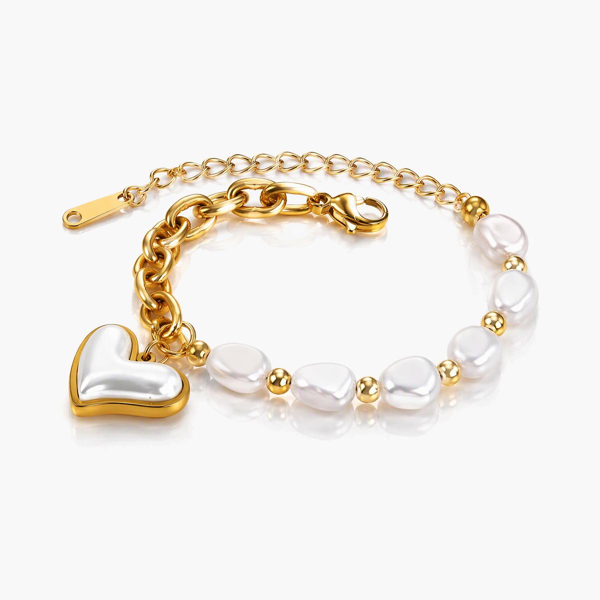 Cute Heart Charm Pearl Bracelet