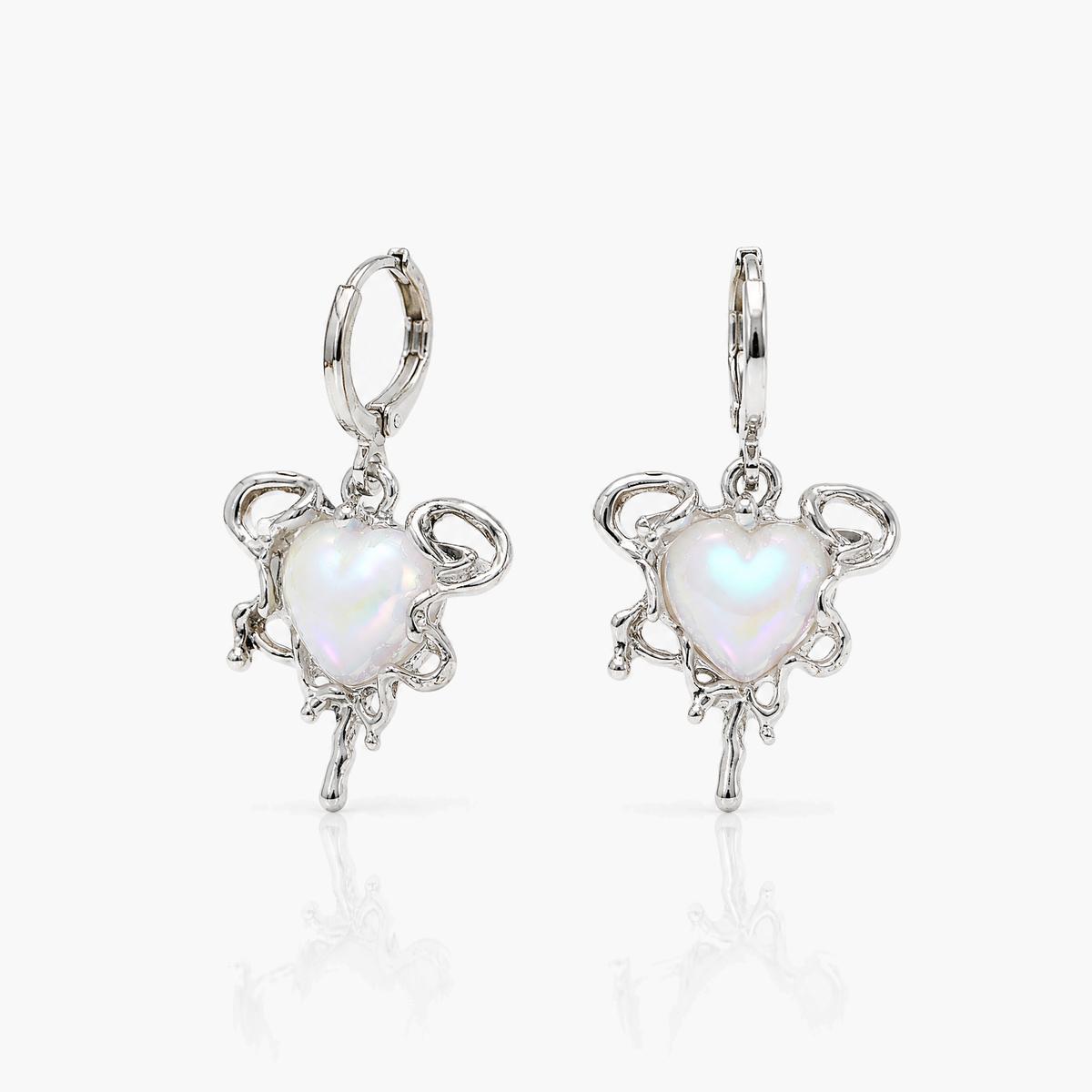 Cute Opal Heart Drop Earrings