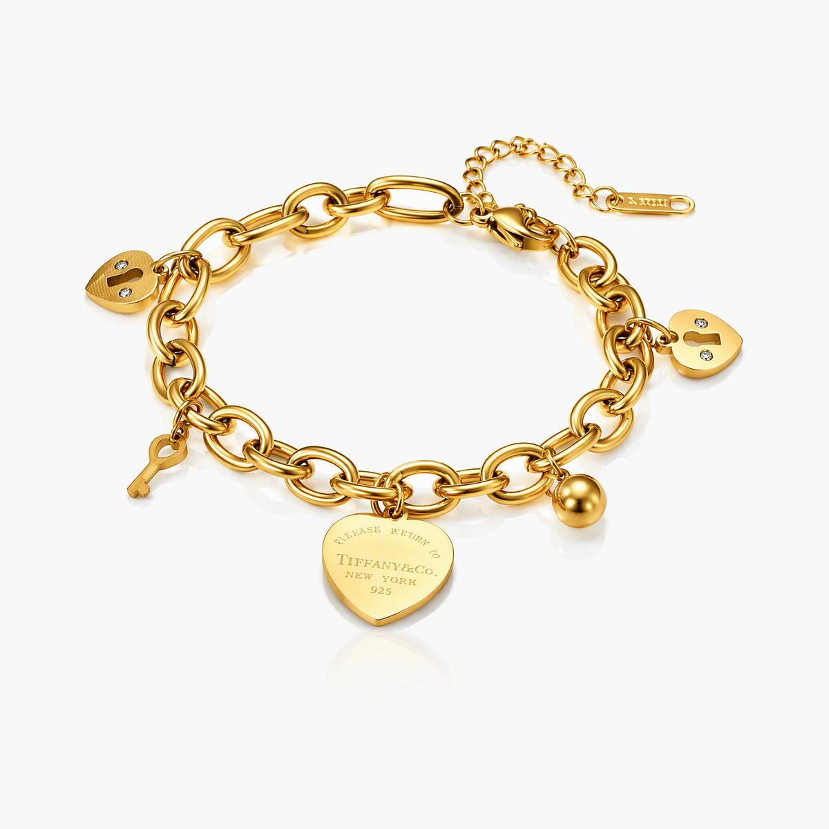 Chunky Heart Lock Charm Bracelet