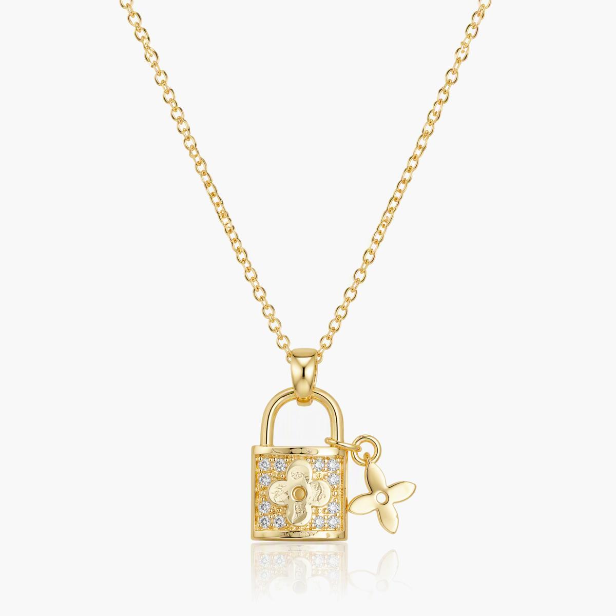 Dainty Lock And Flower Pendant Necklace