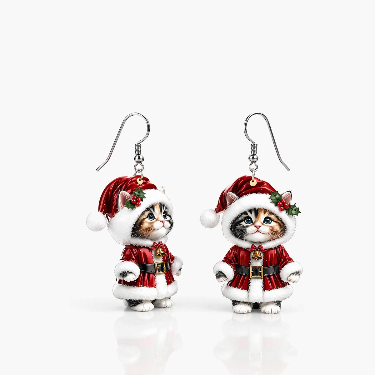 Cute Santa Cat Drop Earrings