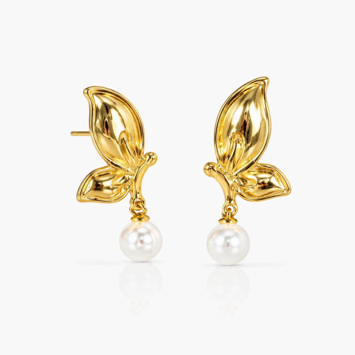 Flower and Leaf Pearl Drop Earrings